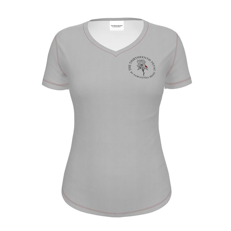Grey short sleeve fitted t-shirt with red stitching