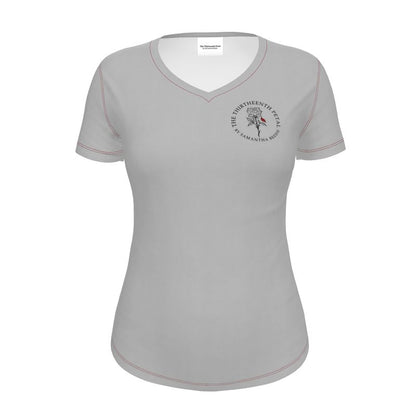 Grey short sleeve fitted t-shirt with red stitching