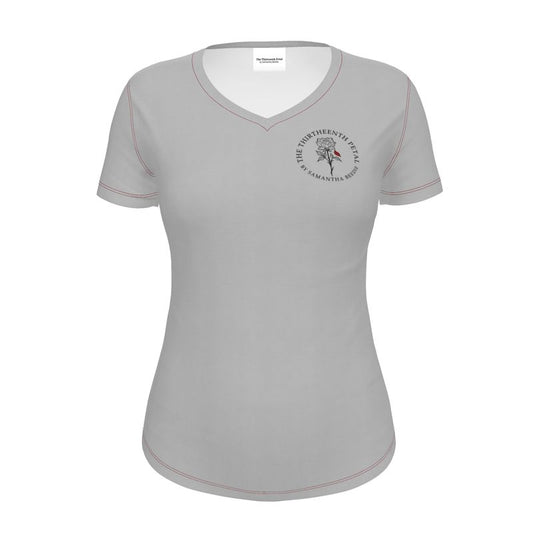 Grey short sleeve fitted t-shirt with red stitching