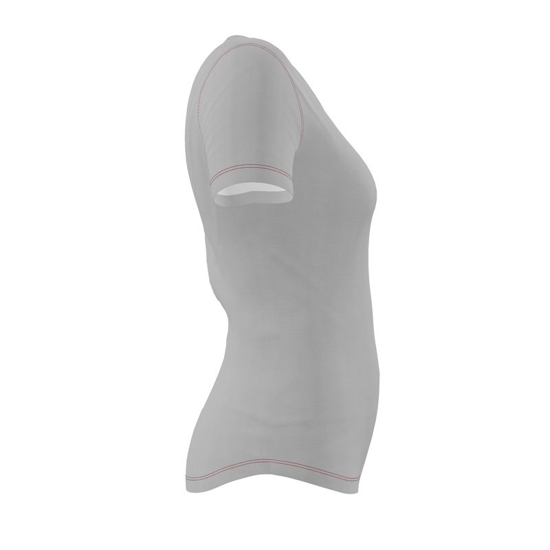Grey short sleeve fitted t-shirt with red stitching facing right