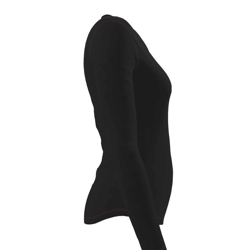 black long sleeve fitted t-shirt with red stitching facing right