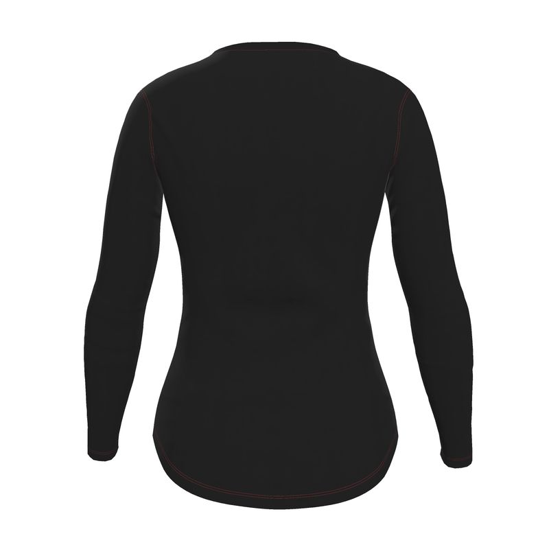 black long sleeve fitted t-shirt with red stitching 