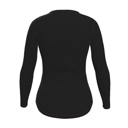 black long sleeve fitted t-shirt with red stitching 