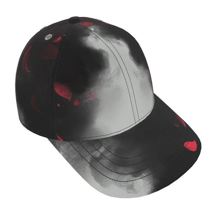 The red petal smoke design baseball cap facing to the right 