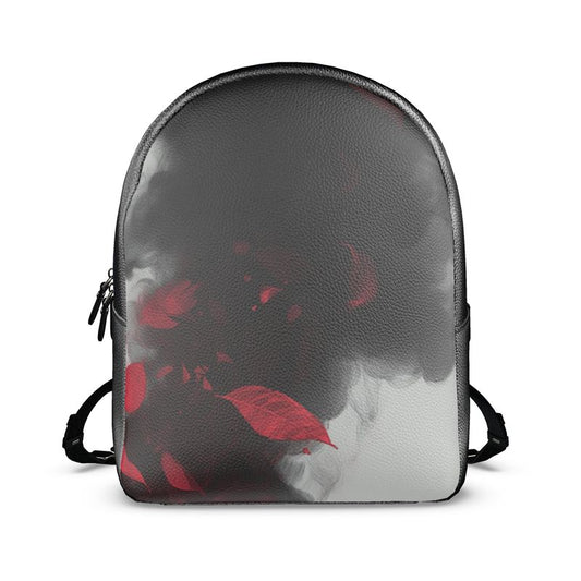 Leather Backpack featuring a petal smoke design in black and red