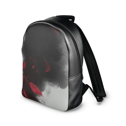 Leather Backpack featuring a red petal smoke design in black