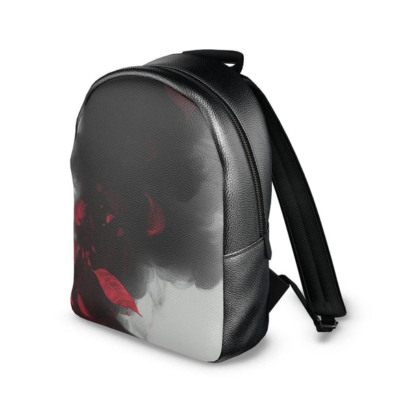 Leather Backpack featuring a red petal smoke design in black