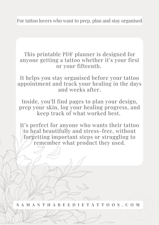 Tattoo Prep & Healing Planner introduction page