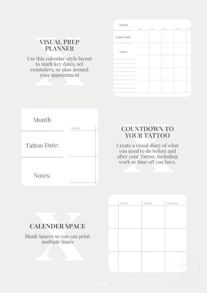 Tattoo Prep & Healing Planner look inside
