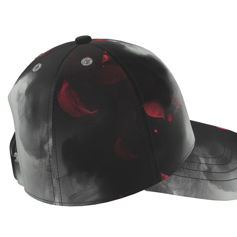 The right side view of the red petal design baseball cap