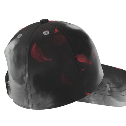 The right side view of the red petal design baseball cap